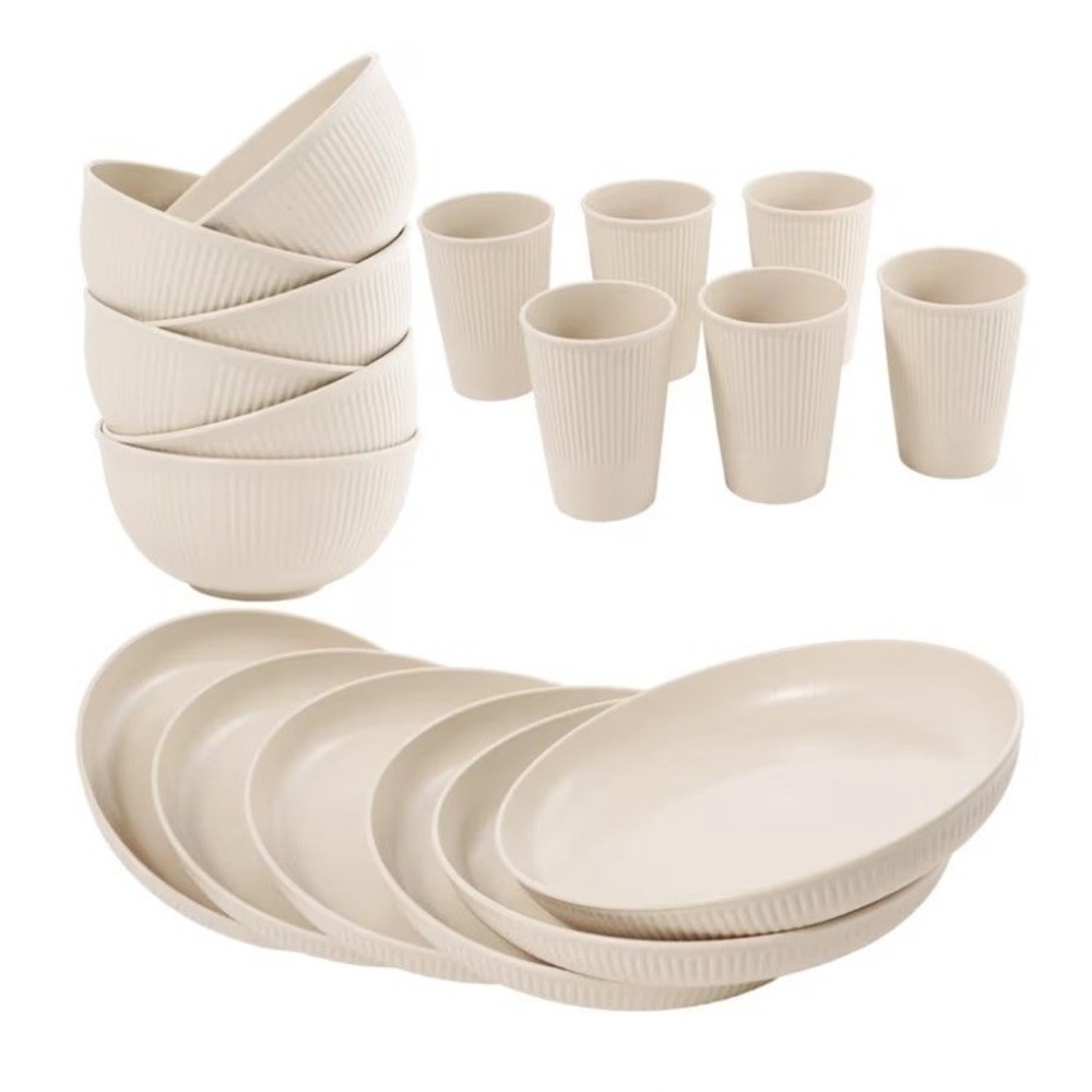 36-Piece Wheat Straw Dinnerware Sets for 6, Farielyn-X Unbreakable Reusable Set